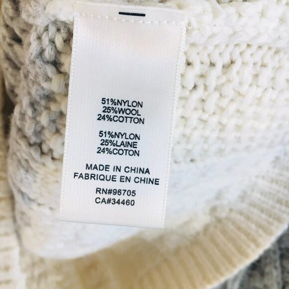 Rebecca Taylor Cable-Knit Striped Sweater XS Wool-Blend Beige/Gray/Ivory Ribbed - Picture 7 of 8